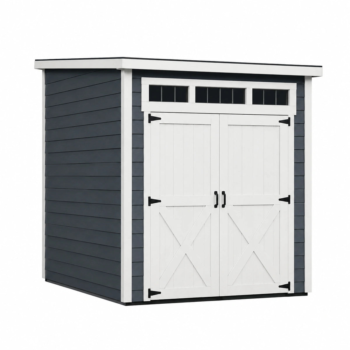 Abri de jardin 200 x 130 x 210 cm en résine gris anthracite et blanc à double porte style grange