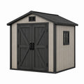 Abri de jardin 190 x 120 x 190 cm en résine beige et noir avec double porte toit incliné