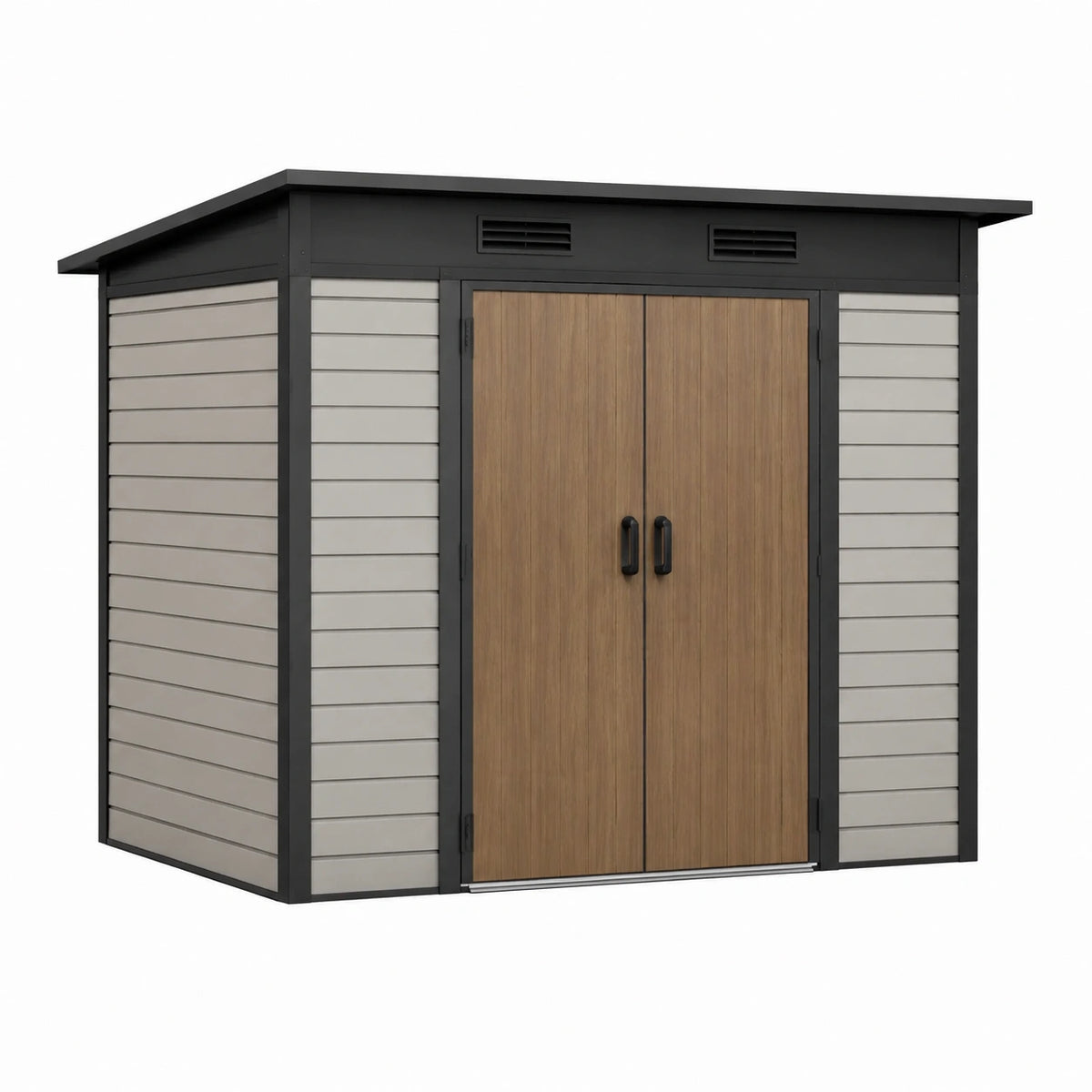Abri de jardin 180 x 120 x 180 cm en acier gris et bois - rangement extérieur avec double porte