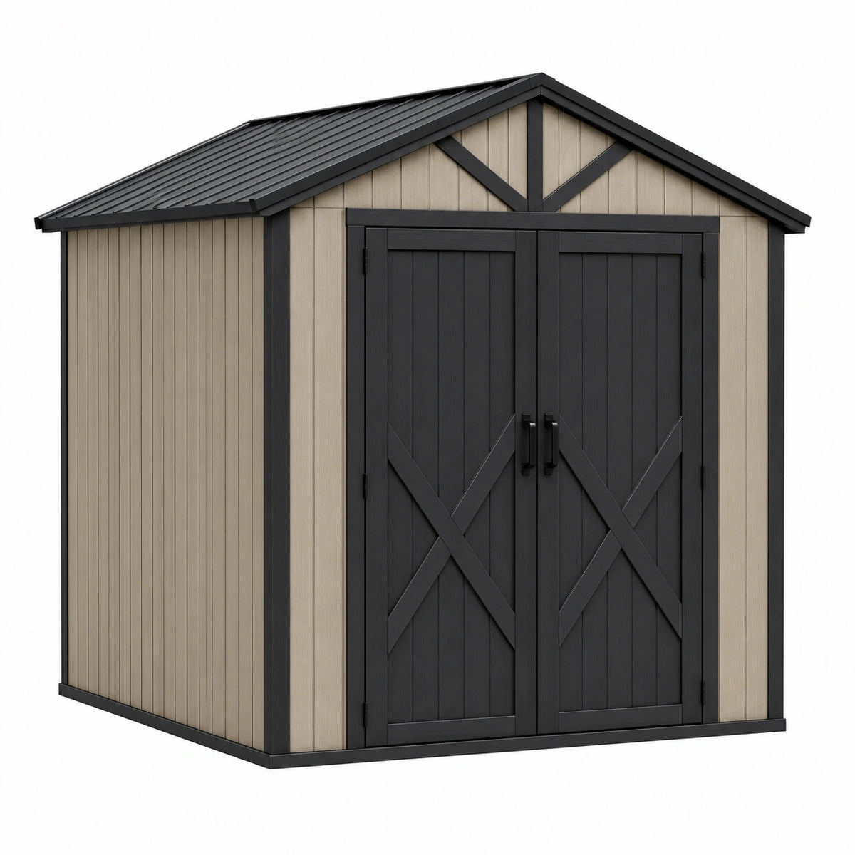 Abri de jardin 213 x 132 x 193 cm en résine beige et noir avec double porte