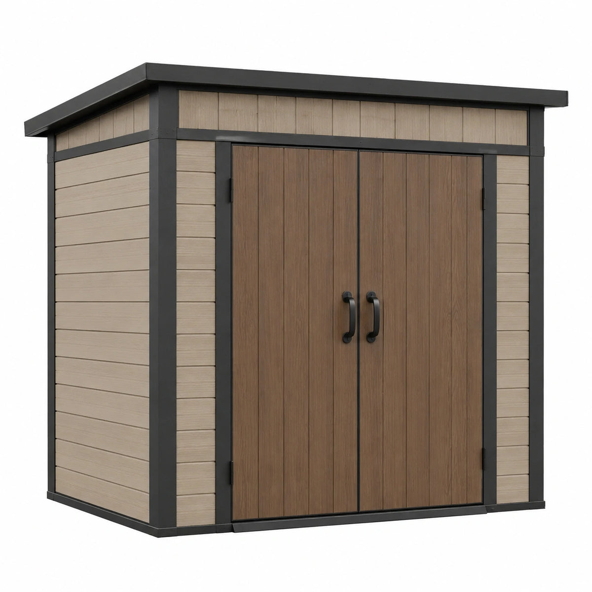 Abri de jardin 180 x 120 x 190 cm en résine brun beige avec double porte style contemporain