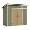 Abri de jardin 190 x 120 x 190 cm en résine vert sauge et beige à double porte