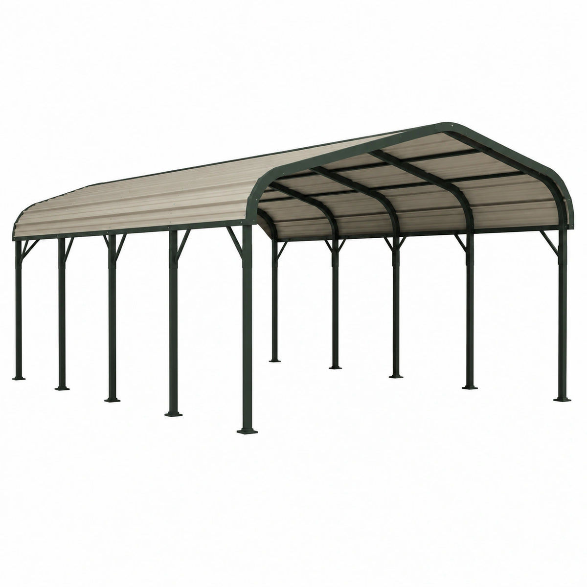 Abri de voiture 600 x 300 x 280 cm en acier vert avec toit incurvé pour extérieur