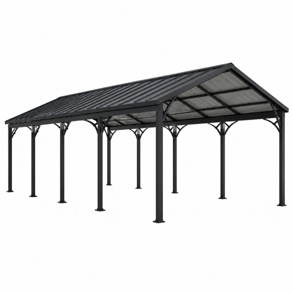 Carport 600 x 300 x 270 cm en acier noir avec toiture inclinée pour extérieur