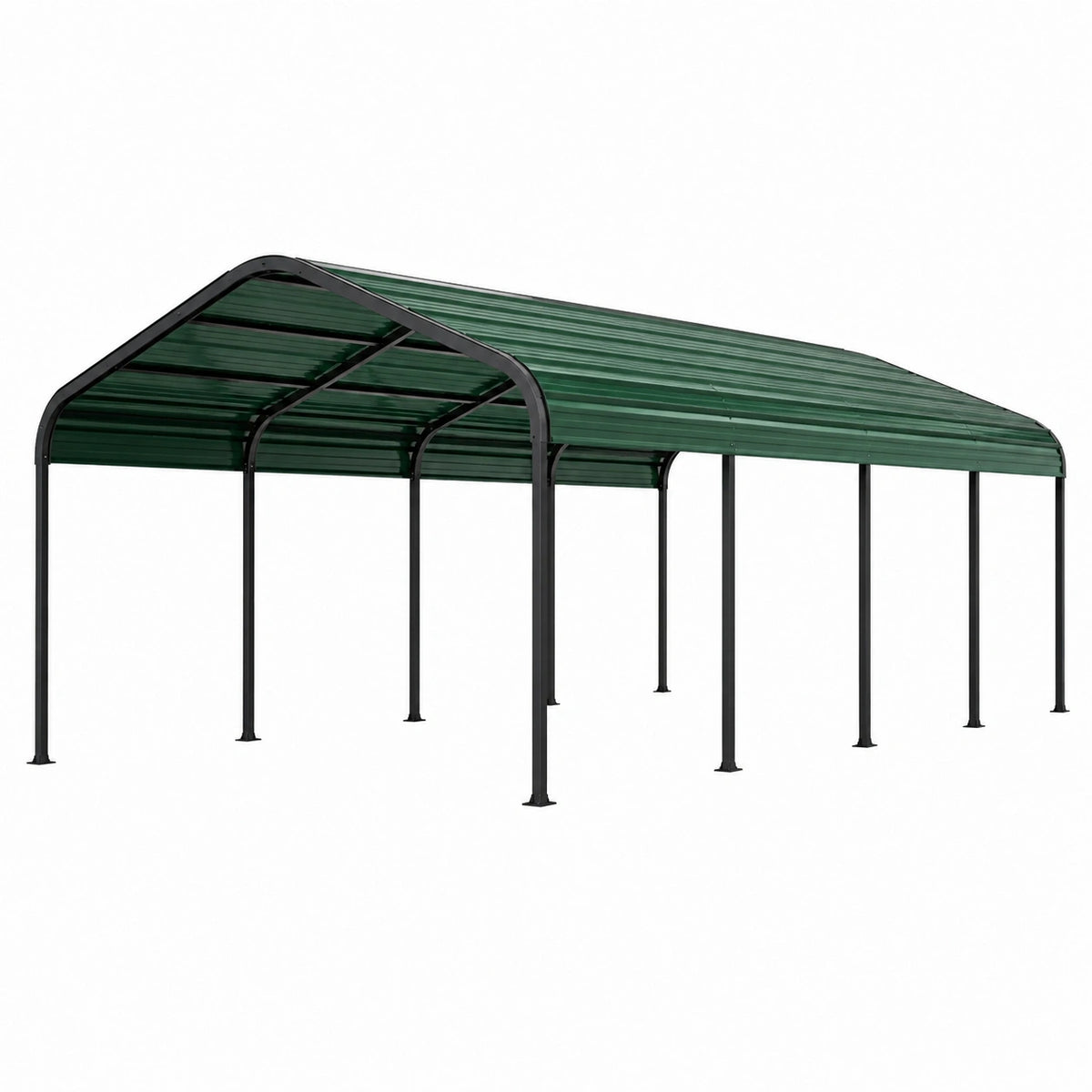 Abri voiture 600 x 300 x 240 cm en acier et polycarbonate vert noir - toit cintré extérieur