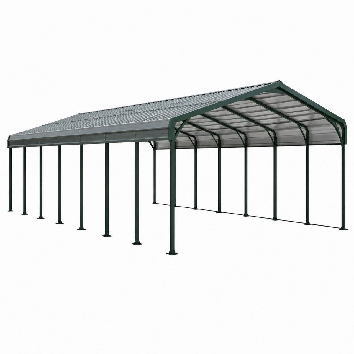 Abri voiture 600 x 300 x 270 cm en acier et polycarbonate vert avec toit incliné