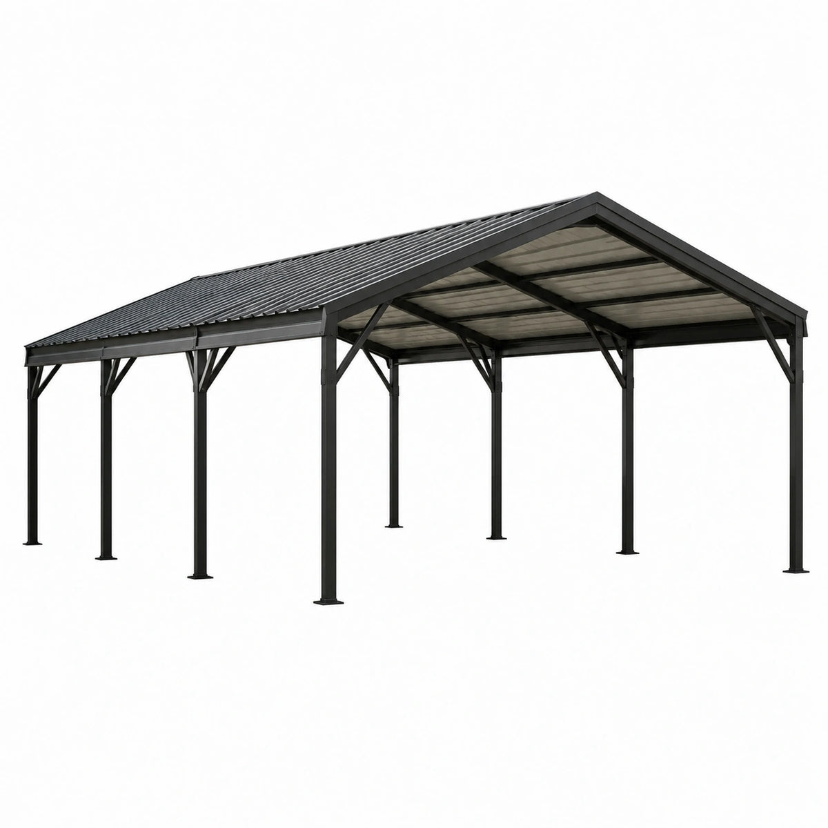 Abri voiture 600 x 300 x 270 cm en acier noir avec toit incliné