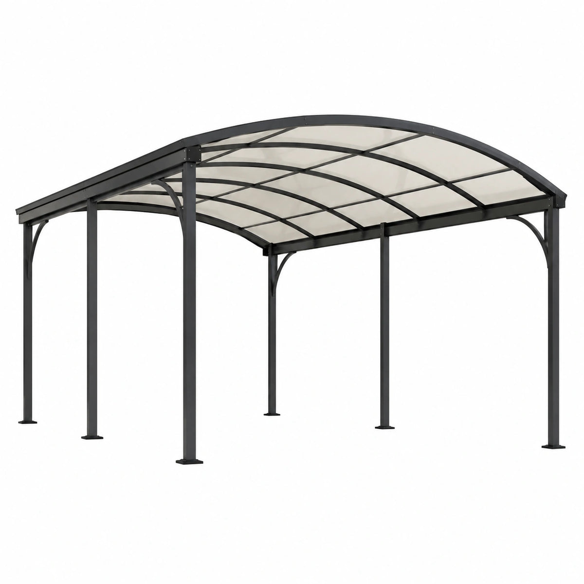 Abri voiture 500 x 300 x 260 cm en acier noir avec toit en polycarbonate incurvé
