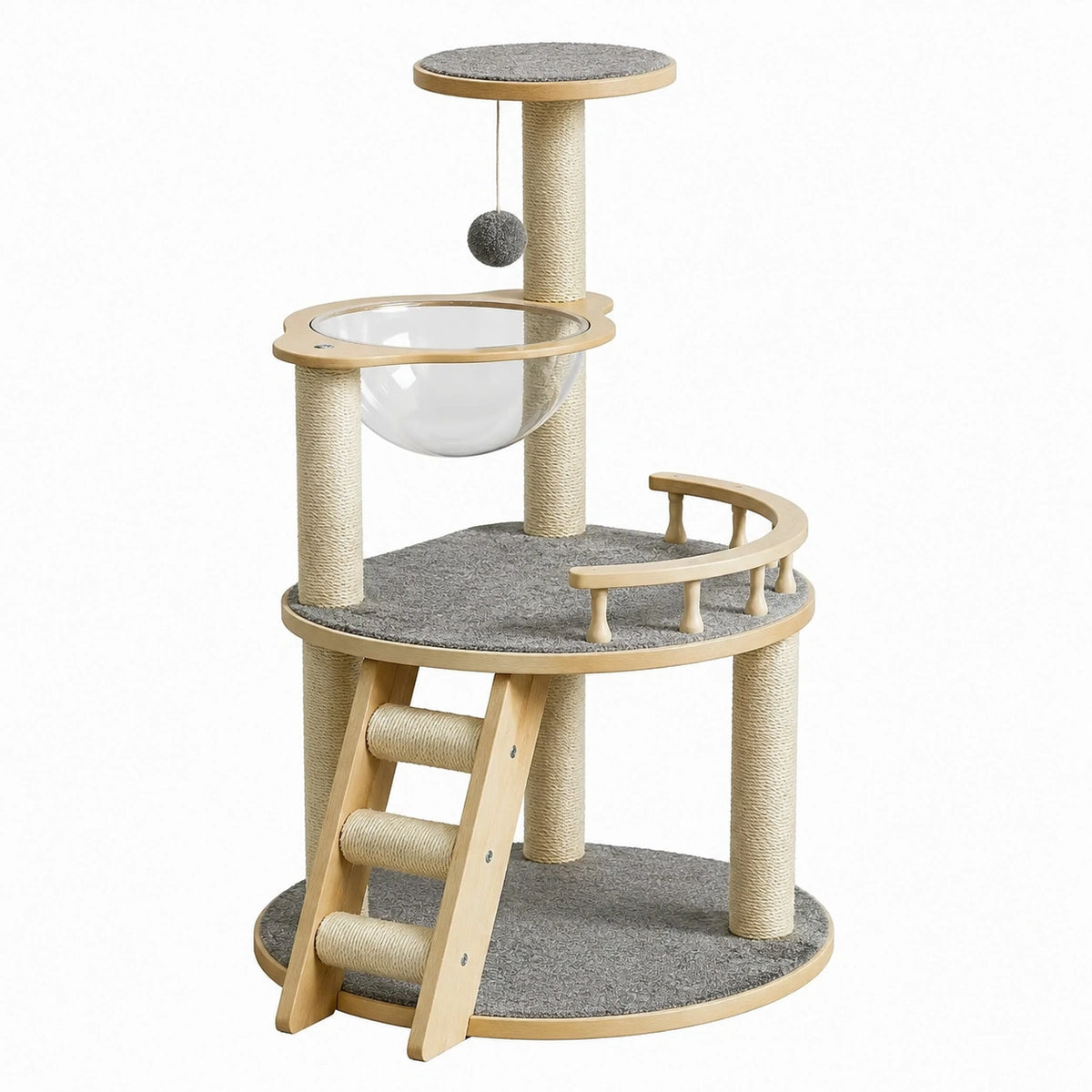 Arbre à chat 60 x 50 x 135 cm en bois beige et gris avec griffoirs et niche suspendue