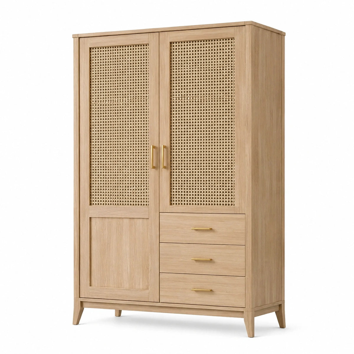 Armoire de rangement 100 x 55 x 180 cm bois clair et cannage tressé style naturel avec tiroirs