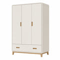 Armoire 120 x 55 x 190 cm blanc cassé et bois naturel avec 3 portes et tiroir