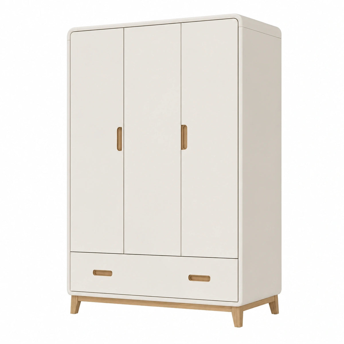 Armoire 120 x 55 x 190 cm blanc cassé et bois naturel avec 3 portes et tiroir