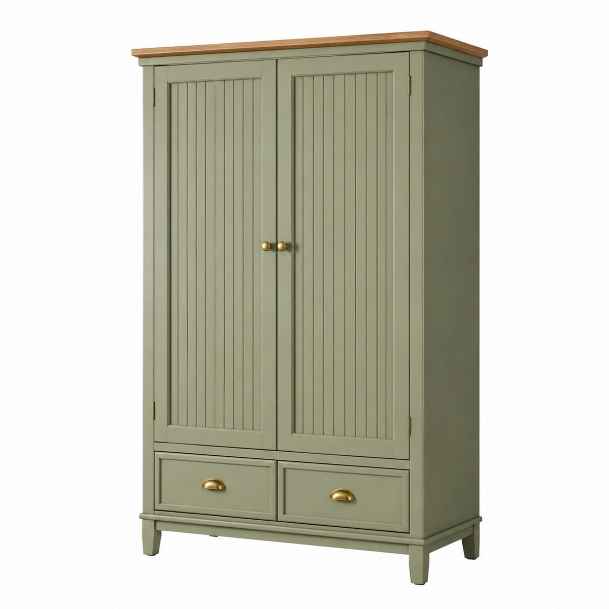 Armoire 100 x 50 x 180 cm en bois vert sauge à 2 portes et 2 tiroirs
