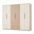 Armoire 240 x 60 x 220 cm en panneaux de bois beige avec 6 portes et 2 tiroirs style contemporain