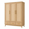Armoire 3 portes 150 x 60 x 200 cm en bois beige avec cannage et tiroirs style naturel