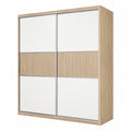 Armoire 180 x 60 x 200 cm en panneaux de bois chêne clair et blanc à portes coulissantes