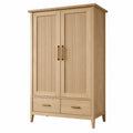 Armoire de rangement 100 x 55 x 190 cm en bois chêne clair avec 2 portes et 2 tiroirs style scandinave