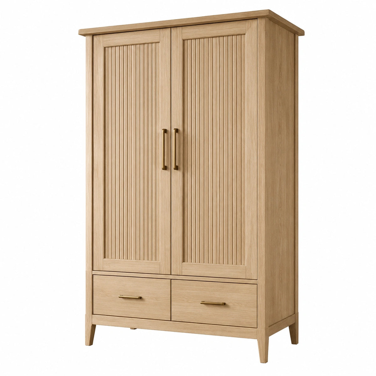 Armoire de rangement 100 x 55 x 190 cm en bois chêne clair avec 2 portes et 2 tiroirs style scandinave
