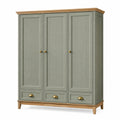 Armoire 150 x 55 x 200 cm en bois vert sauge avec 3 portes et 3 tiroirs style campagne