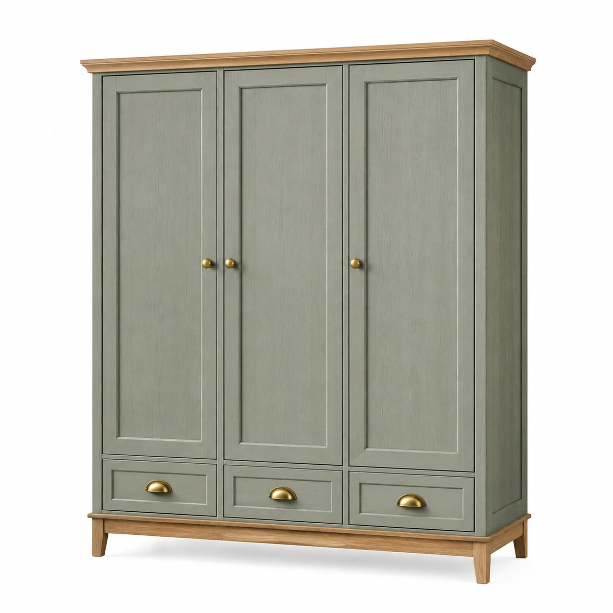 Armoire 150 x 55 x 200 cm en bois vert sauge avec 3 portes et 3 tiroirs style campagne