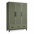 Armoire 3 portes 150 x 55 x 200 cm en panneaux de bois vert kaki rangement contemporain