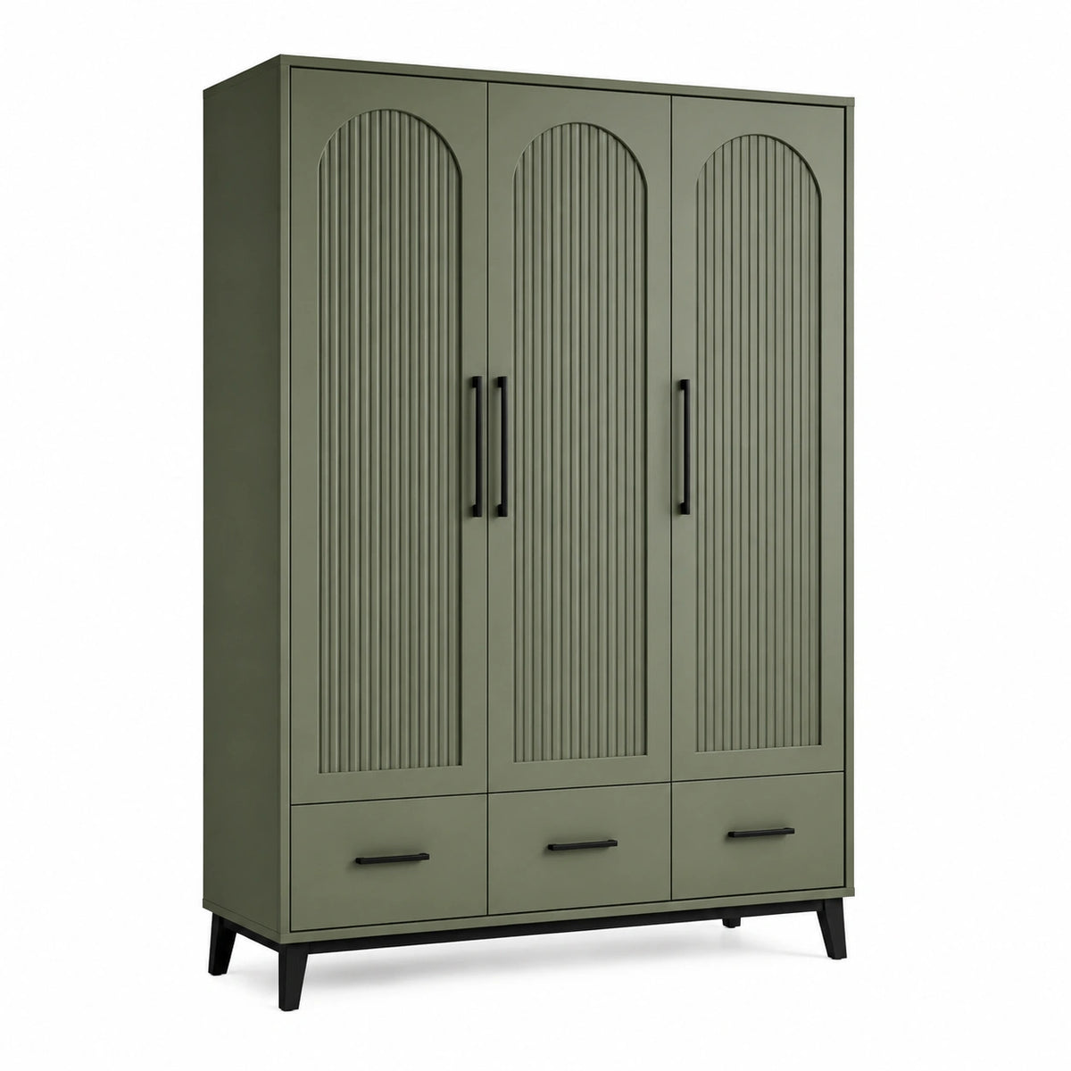 Armoire 3 portes 150 x 55 x 200 cm en panneaux de bois vert kaki rangement contemporain