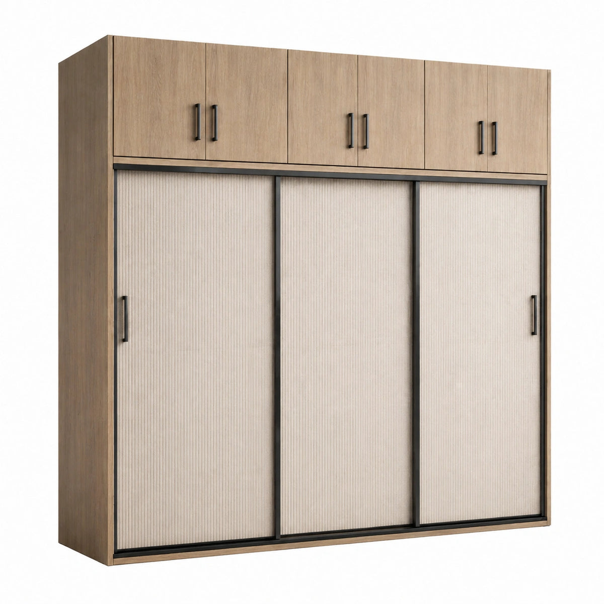 Armoire de rangement 240 x 60 x 220 cm en panneaux effet chêne clair portes coulissantes style contemporain