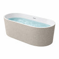 Baignoire îlot 170 x 80 cm en résine minérale blanche et beige effet pierre ovale contemporaine