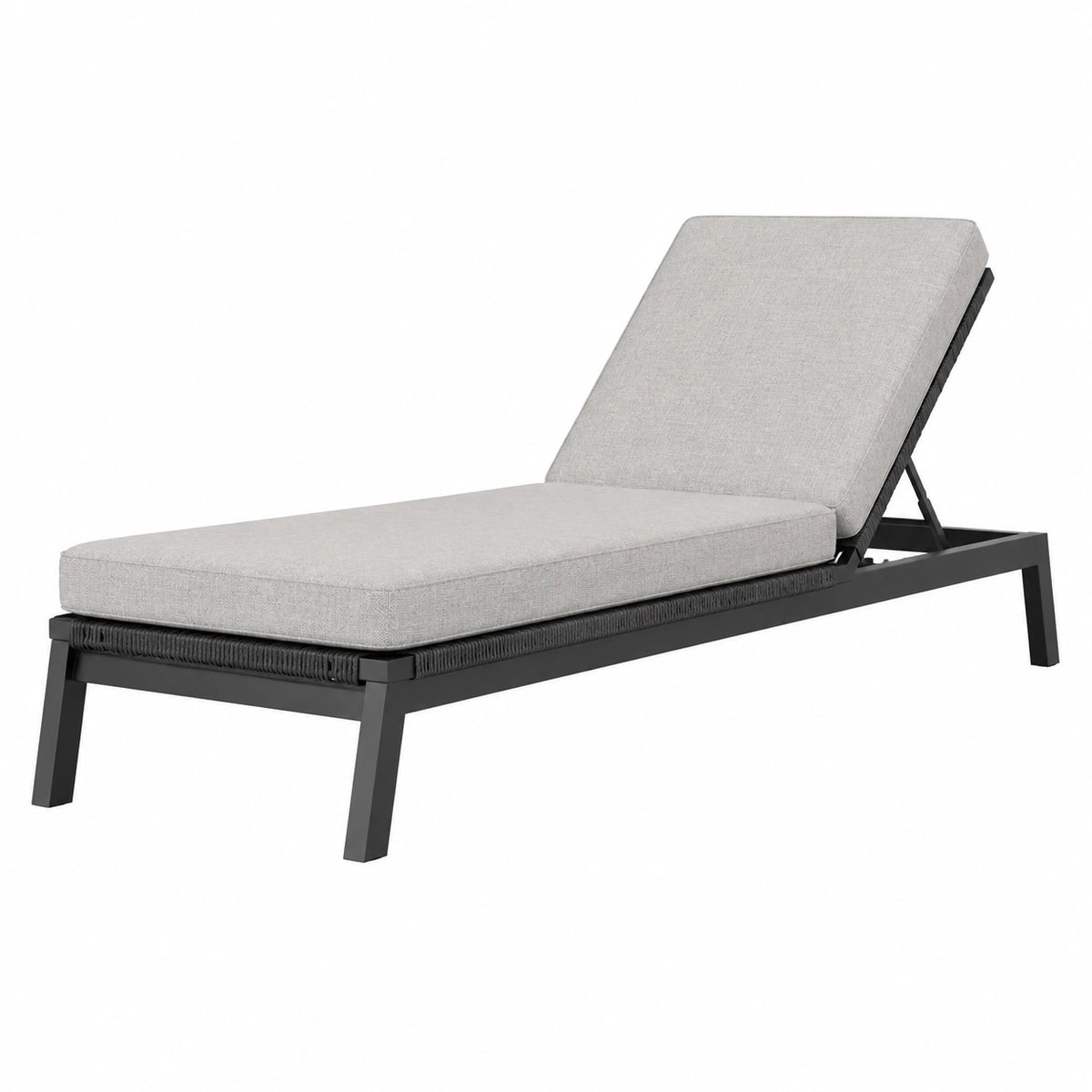 Chaise longue de jardin 200 x 70 cm en aluminium noir et textile gris avec dossier inclinable
