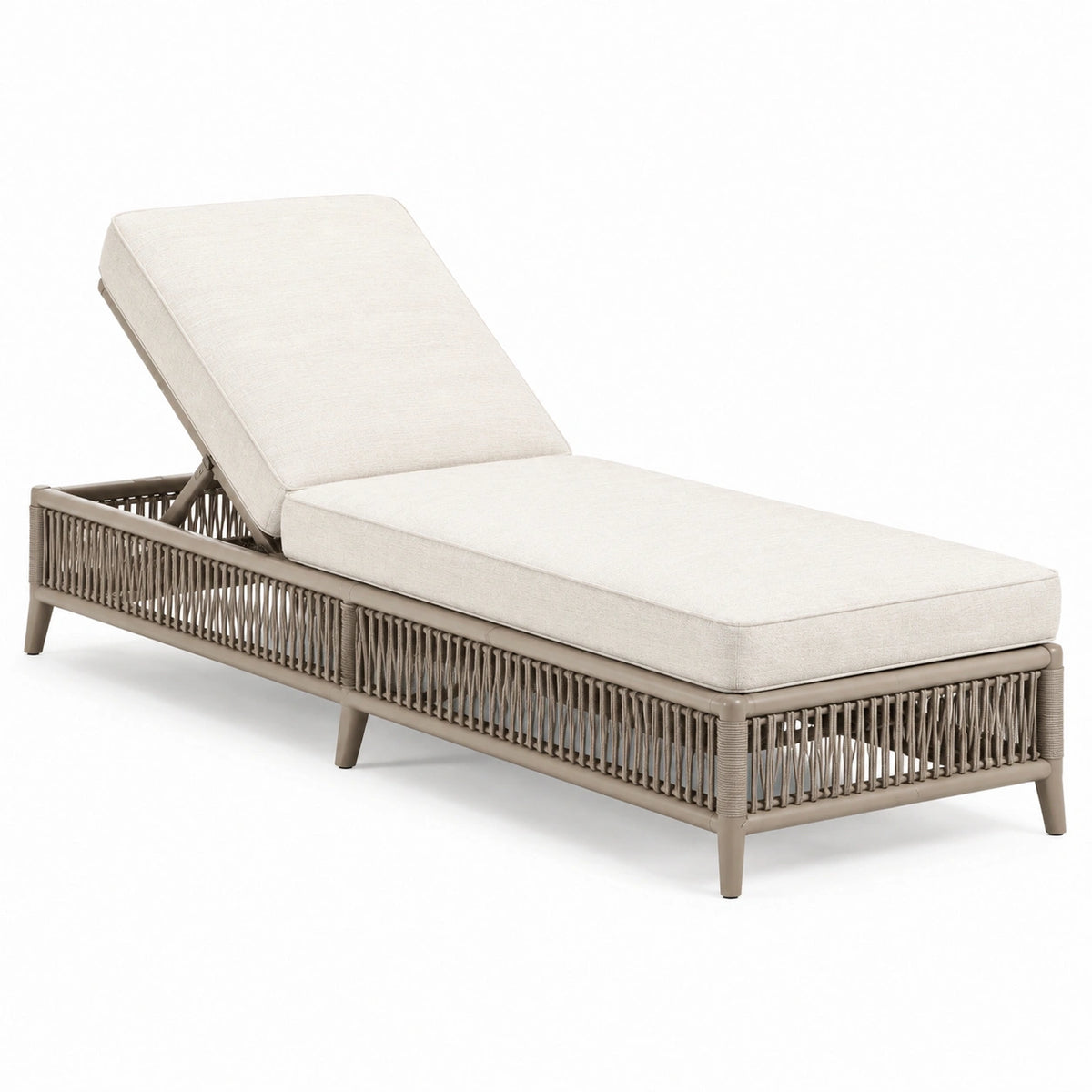 Chaise longue de jardin 200 x 70 cm en aluminium et corde taupe inclinable contemporaine