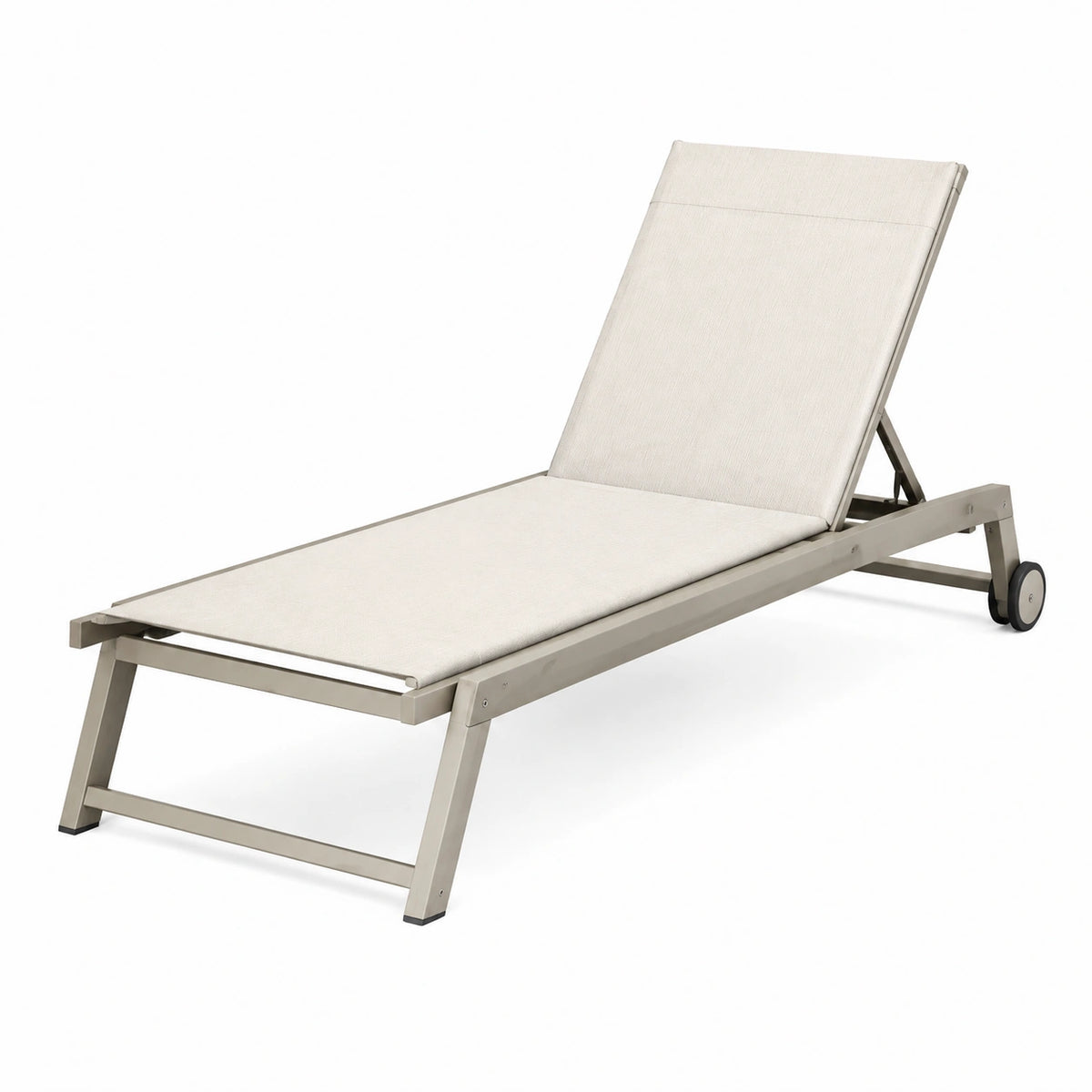 Bain de soleil 200 x 70 cm en aluminium beige avec dossier réglable et roulettes
