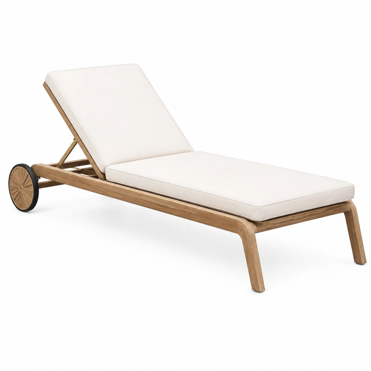 Bain de soleil 200 x 70 cm en bois naturel et tissu beige pour extérieur dossier réglable