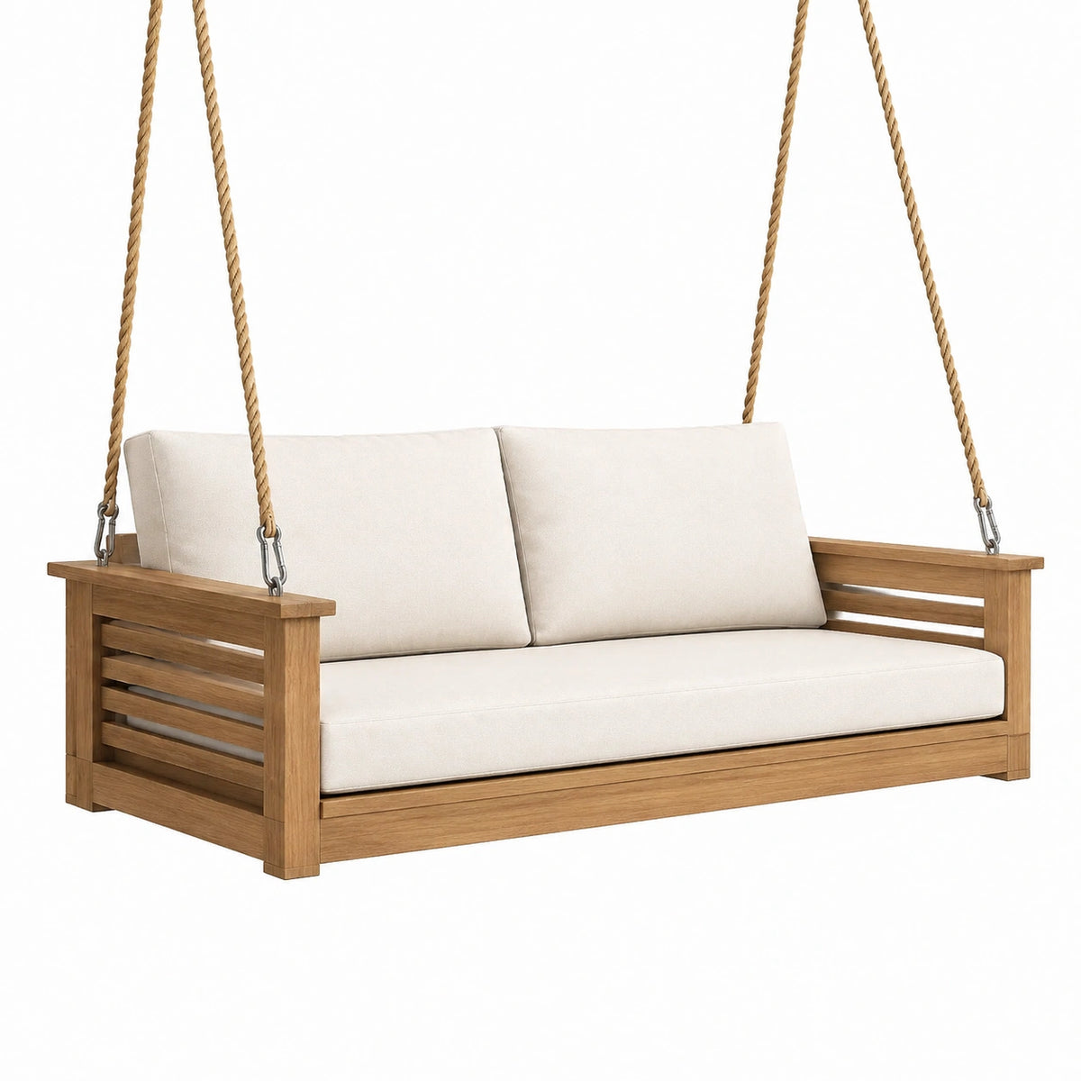 Balancelle de jardin 150 x 75 cm en bois brun avec cordes style contemporain suspendu