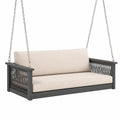 Balancelle de jardin 2 places 125 x 70 x 180 cm en bois gris anthracite avec assise beige suspendue