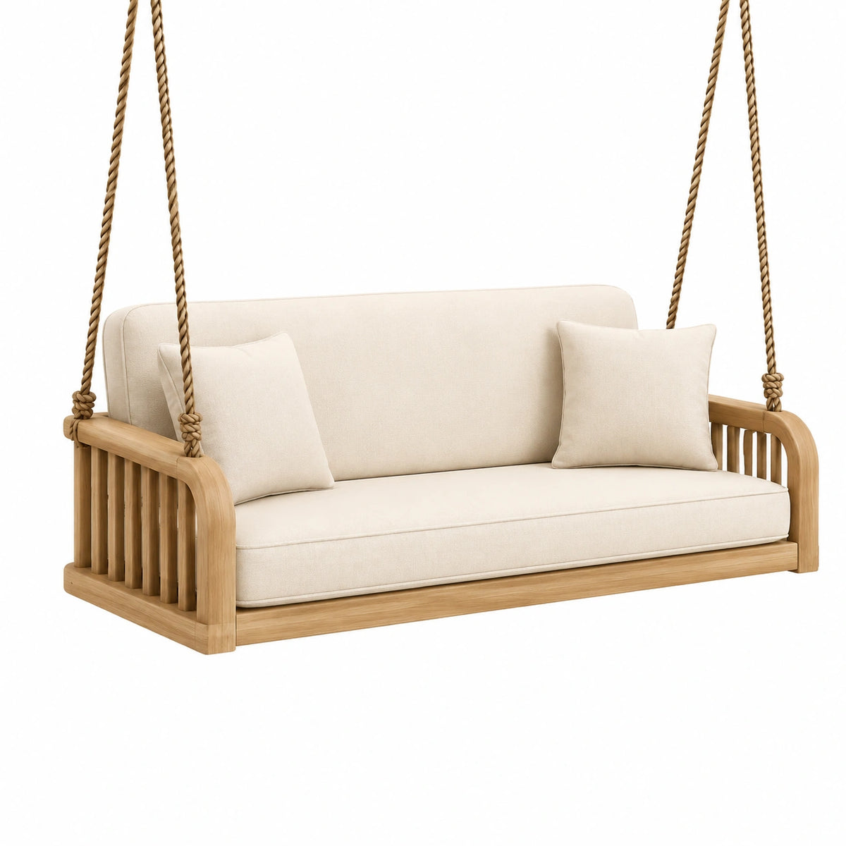 Canapé balançoire suspendu 160 x 75 x 70 cm en bois beige style naturel pour terrasse