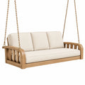 Balancelle de jardin 3 places 180 x 75 x 170 cm en bois beige avec assise rembourrée