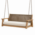 Balancelle de jardin 150 x 70 x 70 cm en bois et corde beige avec coussin d'assise suspendue